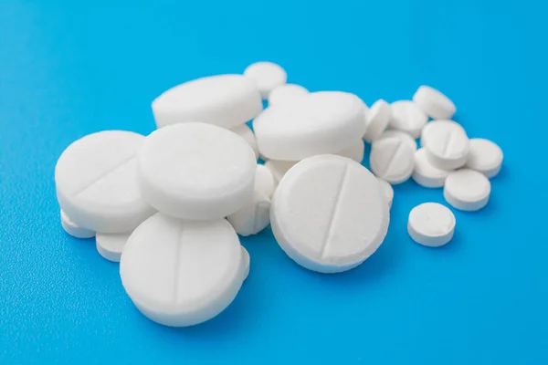 Pharma Konzept Pillen Von Oben Auf Blauem Hintergrund — Stockfoto