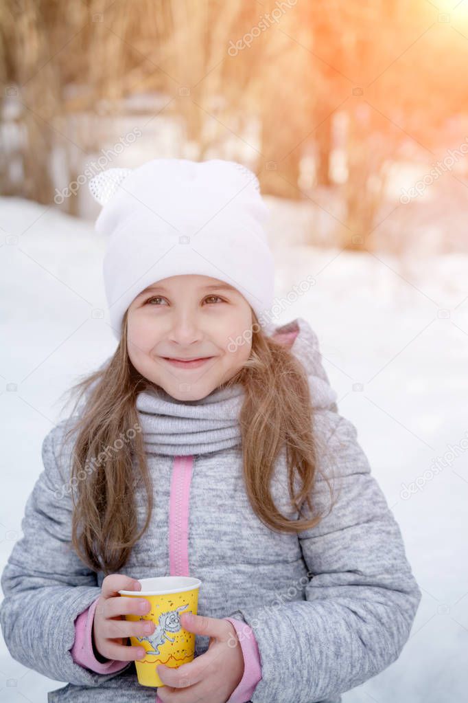 portrait cute little girl winter forest