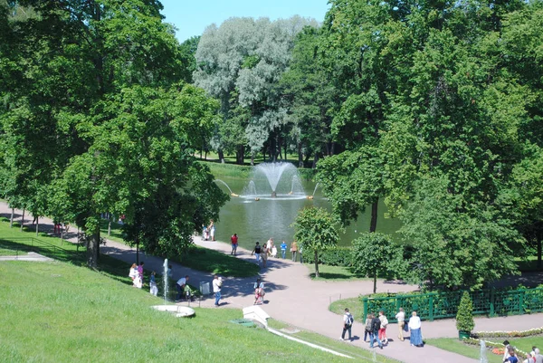 PETERHOF, RUSIA - 01 DE JULIO DE 2011: Peterhof bosque verde . — Foto de Stock