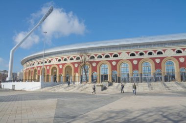 Minsk, Beyaz Rusya - Mart, 19, 2019: Dinamo Stadyumu, önemli futbol tesis şehir Minsk ve Beyaz Rusya eski kesiminde.