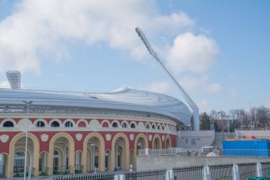 Minsk, Beyaz Rusya - Mart, 19, 2019: Dinamo Stadyumu, önemli futbol tesis şehir Minsk ve Beyaz Rusya eski kesiminde.