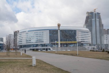 Minsk, Beyaz Rusya - Mart, 19, 2019: Minsk Arena karmaşık - Meşhur Mekanlar hokey Oyunlar.