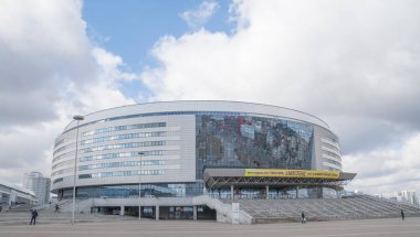 Minsk, Beyaz Rusya - Mart, 19, 2019: Minsk Arena karmaşık - Meşhur Mekanlar hokey Oyunlar.