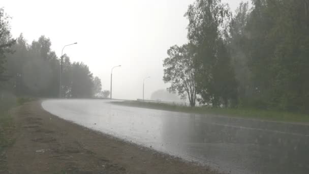 Chuva estrada de asfalto — Vídeo de Stock