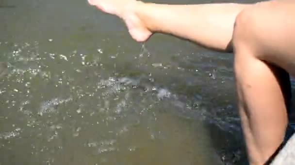 Top View Female Legs Water Woman Splashing Playing Feet Stock — Stock Video