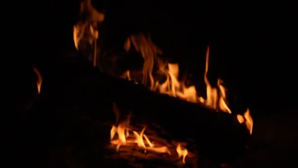 Cerrar Vista Lazo Llama Leña Ardiendo Lentamente Chimenea Fogata — Vídeos de Stock