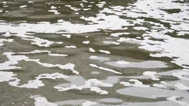 Tekoucí špinavou městskou říční vodu — Stock video