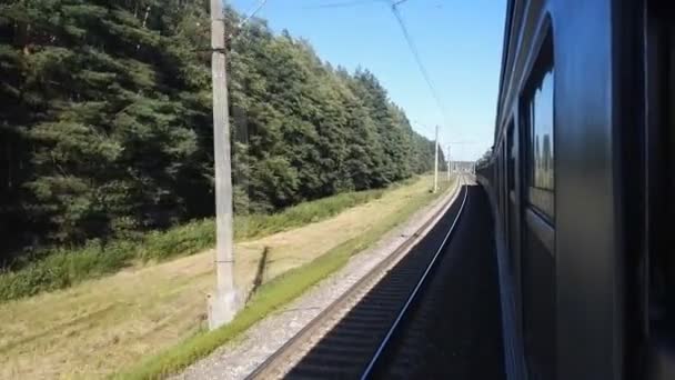Tren de gran angular vista por la ventana — Vídeo de stock