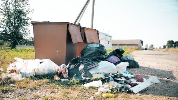 Minsk, Wit-Rusland-september 09, 2019: plastic zakken afval zijn in de container — Stockvideo