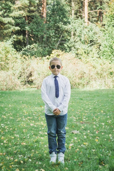 Retrato al aire libre de un guapo niño de ocho años — Foto de Stock