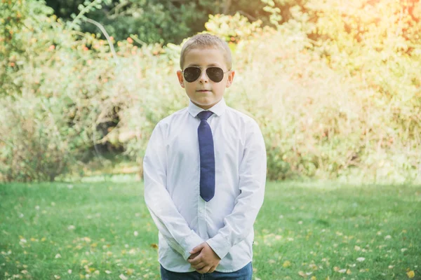 Retrato al aire libre de un guapo niño de ocho años — Foto de Stock