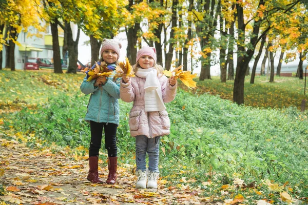 Dwóch kuzynów od pięciu lat w jesiennym parku — Zdjęcie stockowe