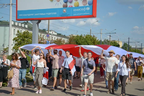 Minsk Belarus Ağustos 2020 Bağımsız Belarus Tarihindeki Büyük Protesto 2020 — Stok fotoğraf