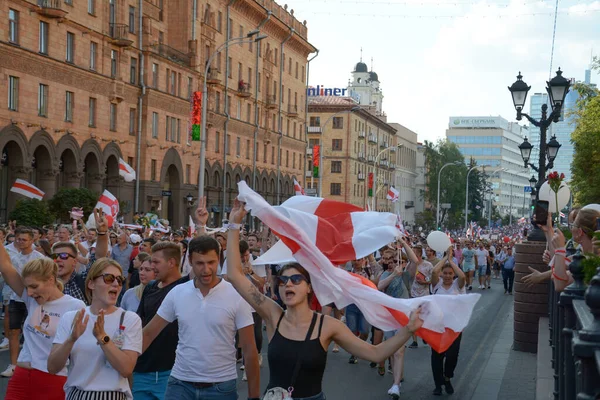 Minsk Belarus Srpna 2020 Největší Protest Dějinách Suverénního Běloruska Podvodné — Stock fotografie
