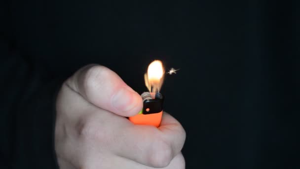 Male Hand Gas Lighter Close — Stock Video