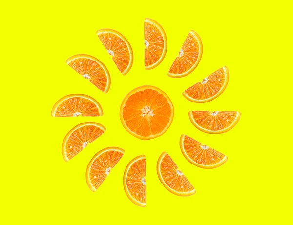 Orange on a plain background, a beautiful pattern of oranges