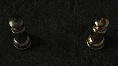 3d satranç kraliçesi koyu arka plan üzerinde. 3D render. Sinematik aydınlatma.