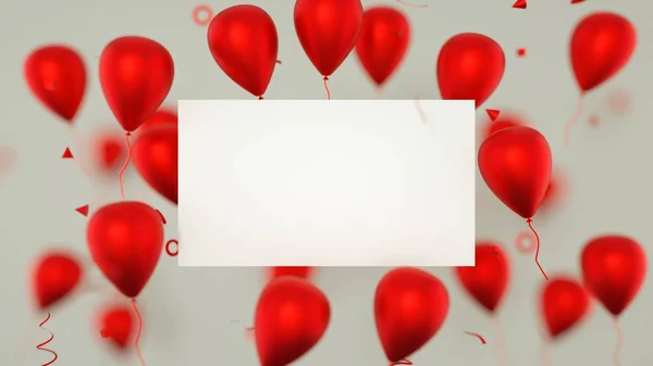 Gift card, birthday card with balloons. A balloons banner sign with party balloons. 3D Rendering.