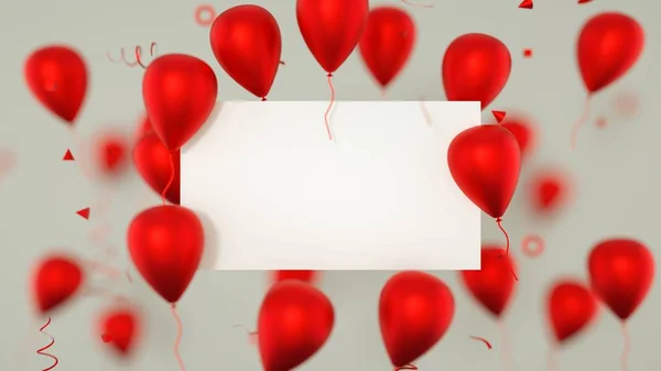 Gift card, birthday card with balloons. A balloons banner sign with party balloons. 3D Rendering.