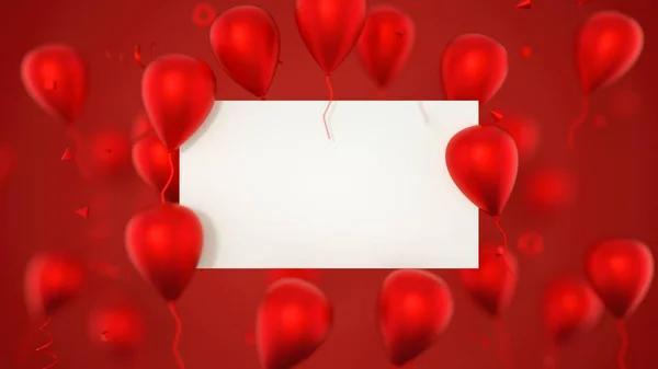 Gift card, birthday card with balloons. A balloons banner sign with party balloons. 3D Rendering.