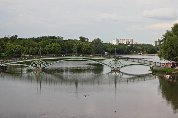 Moskou Rusland 2019 Lege Grote Groene Brug Tsaritsyno Park Museum — Stockfoto