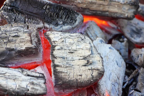 Bella Grande Grigio Nero Carboni Ardenti Legno Con Arancione Fiamme — Foto Stock