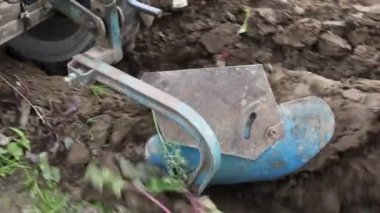 Tarla toprağını atlı bir sabanla sürüyorum. Bir traktörün arkasından yaklaşıyorum. Açık havada tarım yapıyorum.