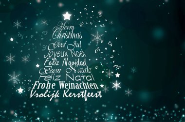Uluslararası yılbaşı tebrikleri içeren modern Noel kartı