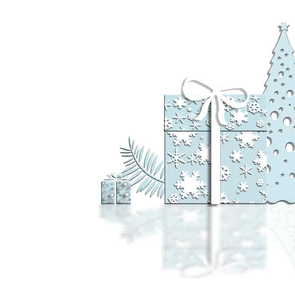 Elegante Fondo Navideño Con Cajas Regalo Abstractas Hechas Copos Nieve — Foto de Stock