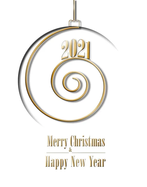 2021 Vrolijk kerstfeest gelukkig nieuwjaar goud spiraalvorm op witte achtergrond — Stockfoto