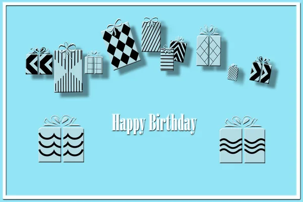 Beautiful Gift boxes on blue background, Birthday concept — Stock Photo, Image