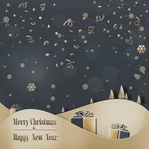 Tarjeta de Navidad con confeti de oro — Foto de Stock