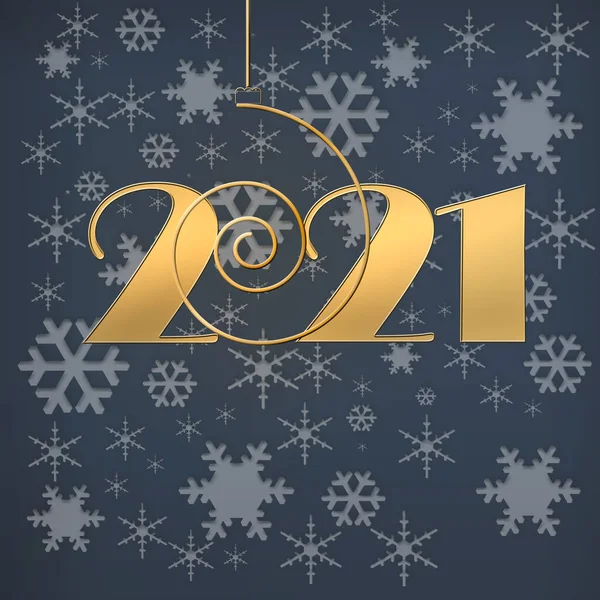 2021 ευτυχισμένο το νέο έτος φόντο με χρυσή μπάλα και νιφάδες χιονιού — Φωτογραφία Αρχείου