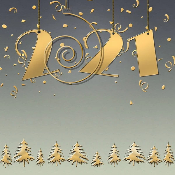 2021 Haneli Mutlu Yeni Yıl Tasarımı Altın Spiral Mavi Arka — Stok fotoğraf