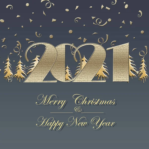 Boldog 2021 Éves Elegáns Luxus Arany Üdvözlőkártya Arany Karácsonyfákkal Szöveges — Stock Fotó