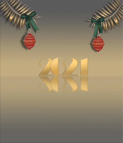 Luxury Elegant 2021 Christmas New Year Greeting Card Golden Shiny — Stock Photo, Image