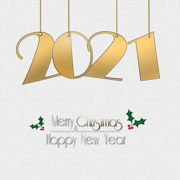 Minimalista Happy New 2021 Rok Christmas Design Wiszącym Złotem 2021 — Zdjęcie stockowe