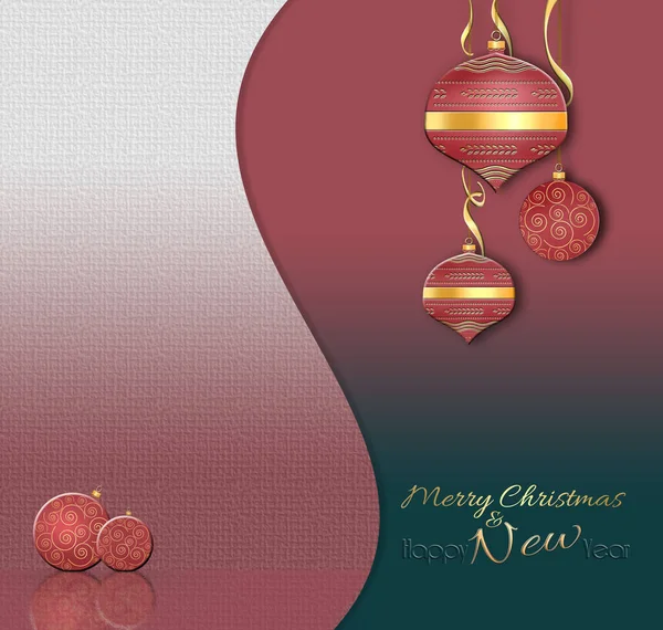 Eleganckie tło świąteczne z zawieszonymi kulkami w kolorze czerwonym — Zdjęcie stockowe