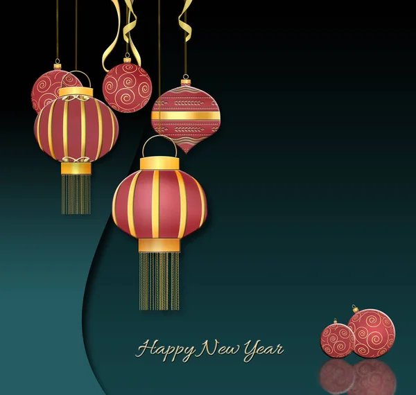 Chinese hanging red lanterns, elegant style illustration — Stock Photo, Image