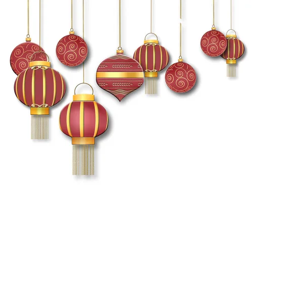 Illustratie van rode Chinese traditionele lantaarns en kerstballen — Stockfoto