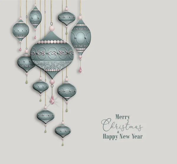 灰色背景下的圣诞小球的圣诞插图 — 图库照片