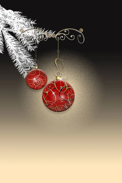 Élégantes Boules Noël Réalistes Brillantes Rouges Avec Décoration Dorée Sur — Photo