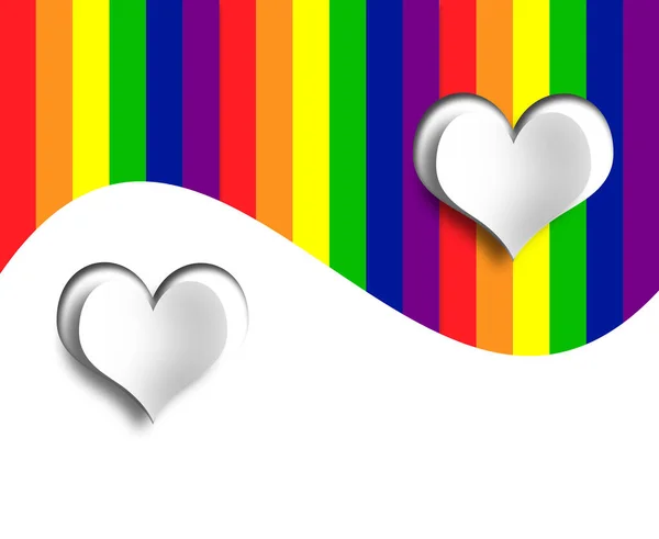 LGBT gökkuşağı renkleri ve 2 beyaz kalp