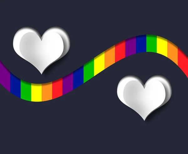 LGBT topluluk bayrağı. Siyah arka planda 3D kalpleri var.