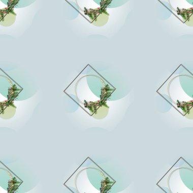 Mutlu noeller. Pastel arka planda gerçekçi Noel çelengi deseni olan lüks, kusursuz bir yeni yıl. 3B illüstrasyon