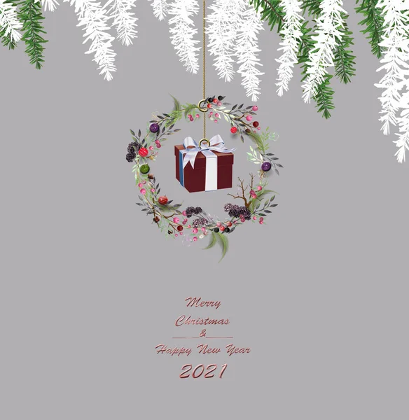 Καλά Χριστούγεννα Καλή Πρωτοχρονιά Floral Design Εικονογράφηση Χριστουγεννιάτικο Στεφάνι Πολυτελείας — Φωτογραφία Αρχείου