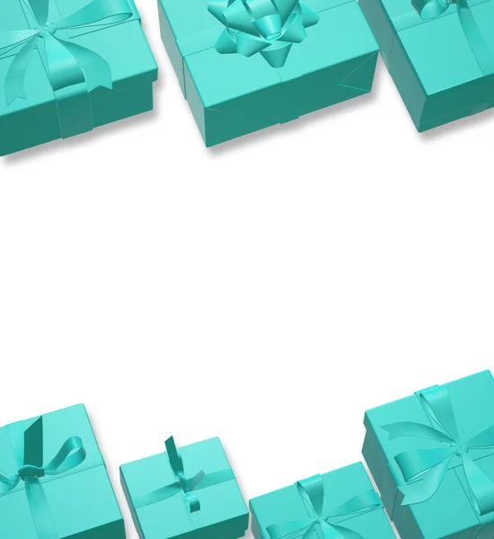 Fundo Natal Férias Com Borda Caixas Presente Azul Turquesa Sobre — Fotografia de Stock