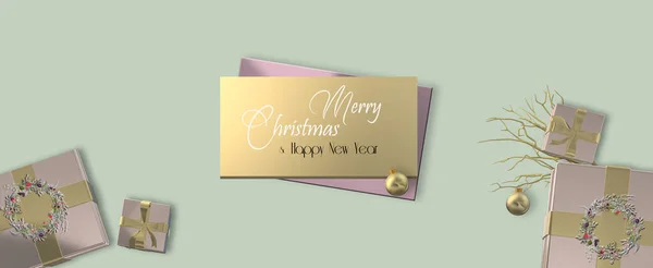 Luxury Christmas Background Realistic Pink Gold Xmas Gift Boxes Floral — Stock Photo, Image