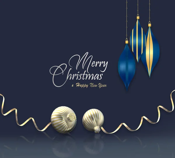 Vánoční Design Zlatými Realistickými Kuličkovými Cetkami Lesklé Konfety Odraz Visí — Stock fotografie