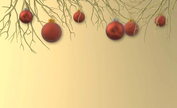 Diseño Navideño Bolas Navidad Rojas Realistas Adornos Sobre Fondo Oro — Foto de Stock